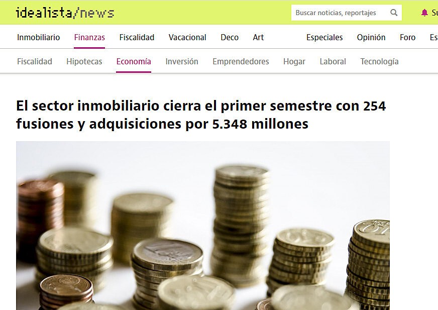 El sector inmobiliario cierra el primer semestre con 254 fusiones y adquisiciones por 5.348 millones